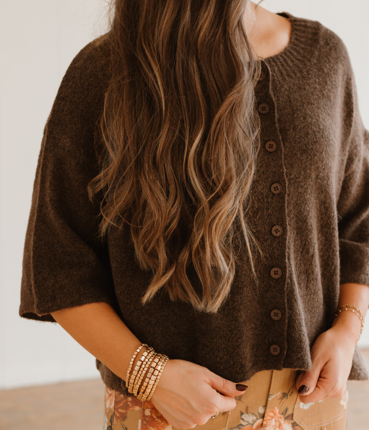 Brown Half Sleeve | Button Down Cardigan