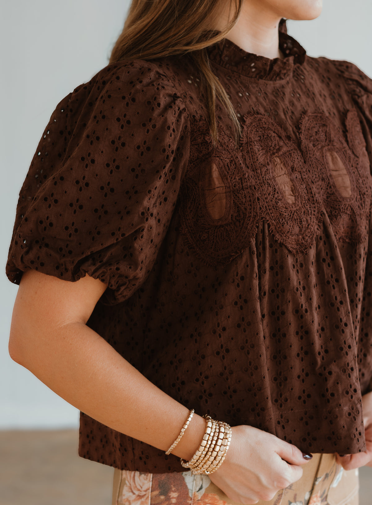 The Gracie Brown Eyelet Blouse