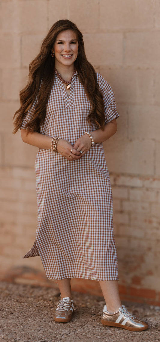 Gingham | Collared | V-Neck Midi Dress
